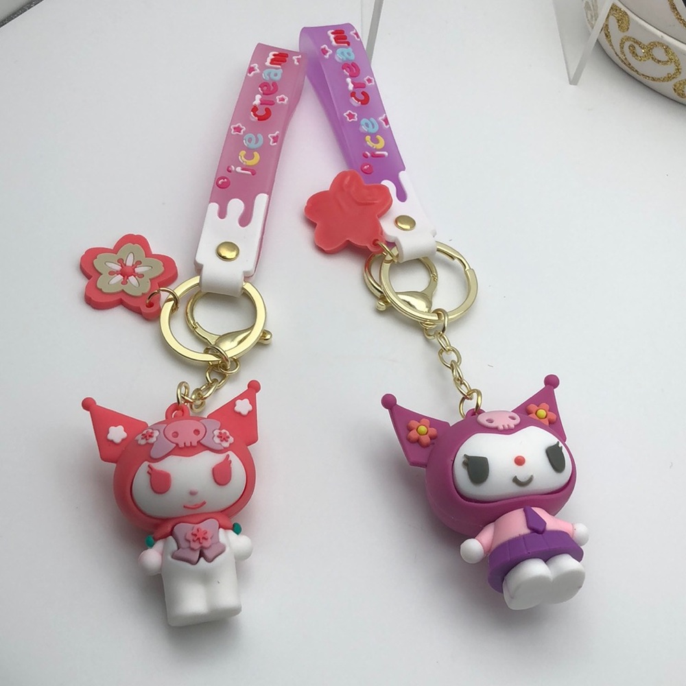 Sanrio Kuromi School Girl Two Sakura Pendant Keychain Charm NWOT Kawaii